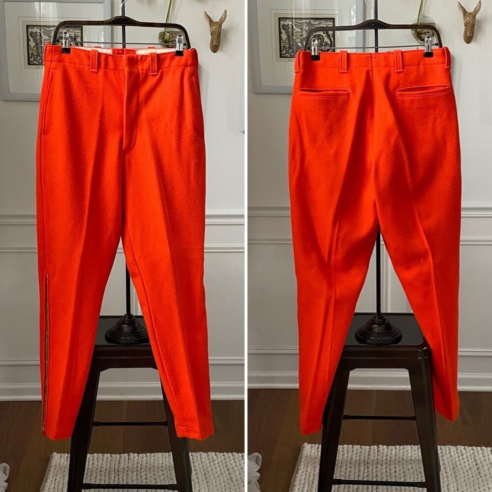 Vintage 60s 70s Gander Mountain Orange Wool Outdoors Hunting Pants 30